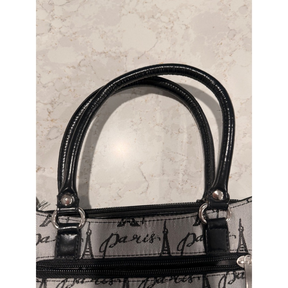 Y2K 2000s Paris Eiffel Tower Print Mini Shoulder Bag Grey Black Baguette Purse - Picture 5 of 10